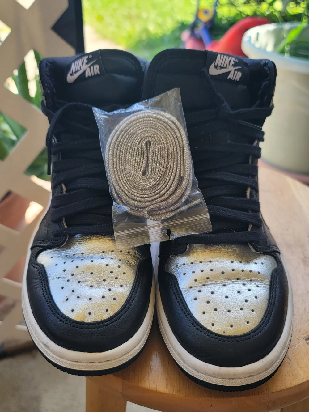 Nike Air Jordan 1 Mid Metallic Silver Sneakers - Black/White. Size 6.5(M)/8(W)